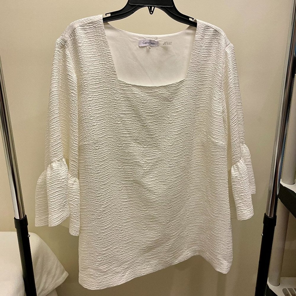 Calvin Klein Plus Size Ruffle Cuff Square Neck Top